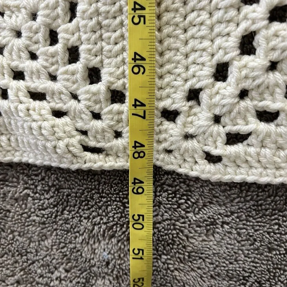 Vtg Beige Afghan Throw Blanket Hand Knitted 48x39 Diamond Pattern Neutral